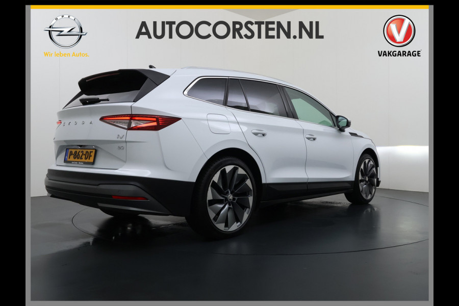 Škoda ENYAQ iV 80 First Edition HighLuxus Soh92% Pano-Dak Elektr.Trekhaak *BOMVOL € 63.000 nieuw!* 21"lm Full-Led 360-Camera Adaptive-Cruise Na Warmtepomp Adaptief onderstel+Dynamisch-onderstel/Stuur Airco-autom 3-zones E-call Chroom-Dakrail Head-Up-Display Smartlink Edition High 1.000kg trekvermogen