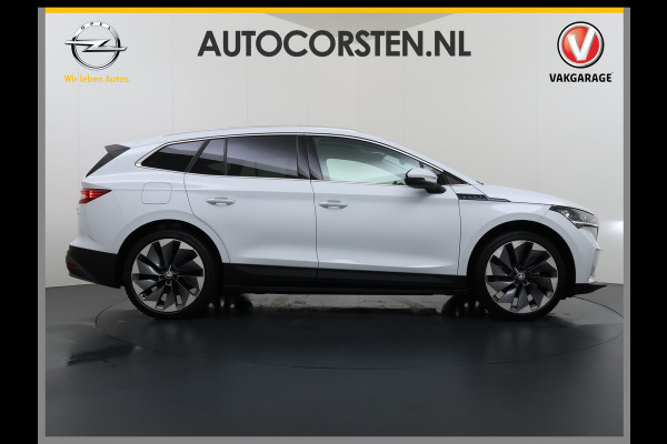 Škoda ENYAQ iV 80 First Edition HighLuxus Soh92% Pano-Dak Elektr.Trekhaak *BOMVOL € 63.000 nieuw!* 21"lm Full-Led 360-Camera Adaptive-Cruise Na Warmtepomp Adaptief onderstel+Dynamisch-onderstel/Stuur Airco-autom 3-zones E-call Chroom-Dakrail Head-Up-Display Smartlink Edition High 1.000kg trekvermogen