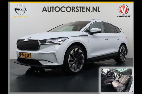 Škoda ENYAQ iV 80 First Edition HighLuxus Soh92% Pano-Dak Elektr.Trekhaak *BOMVOL € 63.000 nieuw!* 21"lm Full-Led 360-Camera Adaptive-Cruise Na Warmtepomp Adaptief onderstel+Dynamisch-onderstel/Stuur Airco-autom 3-zones E-call Chroom-Dakrail Head-Up-Display Smartlink Edition High 1.000kg trekvermogen
