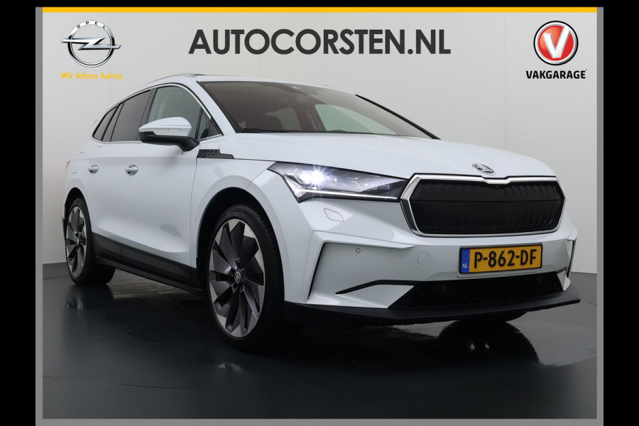 Škoda ENYAQ iV 80 First Edition HighLuxus Soh92% Pano-Dak Elektr.Trekhaak *BOMVOL € 63.000 nieuw!* 21"lm Full-Led 360-Camera Adaptive-Cruise Na Warmtepomp Adaptief onderstel+Dynamisch-onderstel/Stuur Airco-autom 3-zones E-call Chroom-Dakrail Head-Up-Display Smartlink Edition High 1.000kg trekvermogen