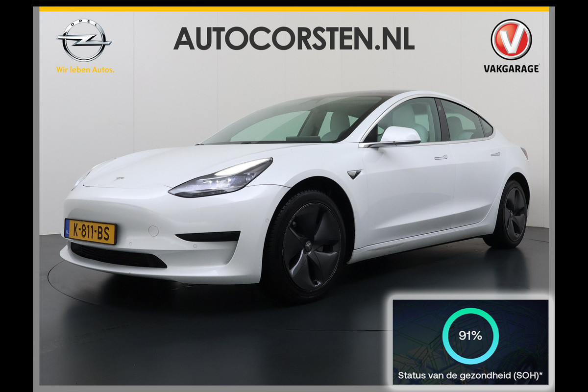 Tesla Model 3 RWD SR plus 325PK LFP SOH 91% Accu Ivory Lmv 18" AutoPilot Leder Panoramadak Adaptive-Cruise Camera's Elektr.-Stuur+Stoelen+Spie Navi LED DAB Voorverwarmen Keyless One-Pedal-Drive 1e Eigenaar Origineel Nederlandse Auto