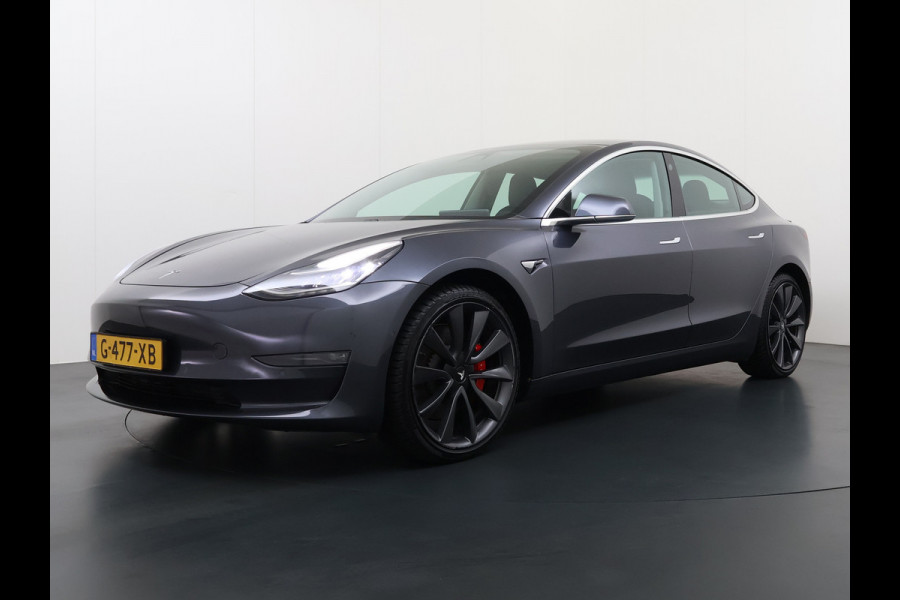 Tesla Model 3 Performance 513pk AWD Lmv 20" AutoPilot Panoramadak Adaptive Cruise Camera's Leer Pdc Wifi Ecc Elektr.Stuur+Stoel+Geheugen Stoel+Bank-Verwarmd Keyless Wifi 4WD Origineel Nederlandse Auto SOH 83%