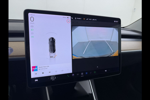 Tesla Model 3 SR+ 60kWh 325PK AutoPilot Leer PanoramaDak Adaptive Cruise Lmv 18" Camera's Elektr.-Stuur+Stoelen+Spiegels+Geheugen+Easy-Entry+V Soh 81% Ecc Navi Led DAB Voorverwarmen interieur via App Keyless One-Pedal-Drive Origineel Nederlandse Auto 1584kg licht! slechts 67 euro belasting p/m
