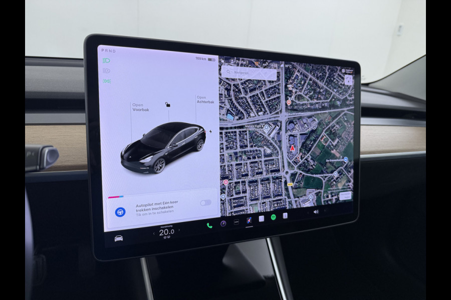 Tesla Model 3 SR+ 60kWh 325PK AutoPilot Leer PanoramaDak Adaptive Cruise Lmv 18" Camera's Elektr.-Stuur+Stoelen+Spiegels+Geheugen+Easy-Entry+V Soh 81% Ecc Navi Led DAB Voorverwarmen interieur via App Keyless One-Pedal-Drive Origineel Nederlandse Auto 1584kg licht! slechts 67 euro belasting p/m