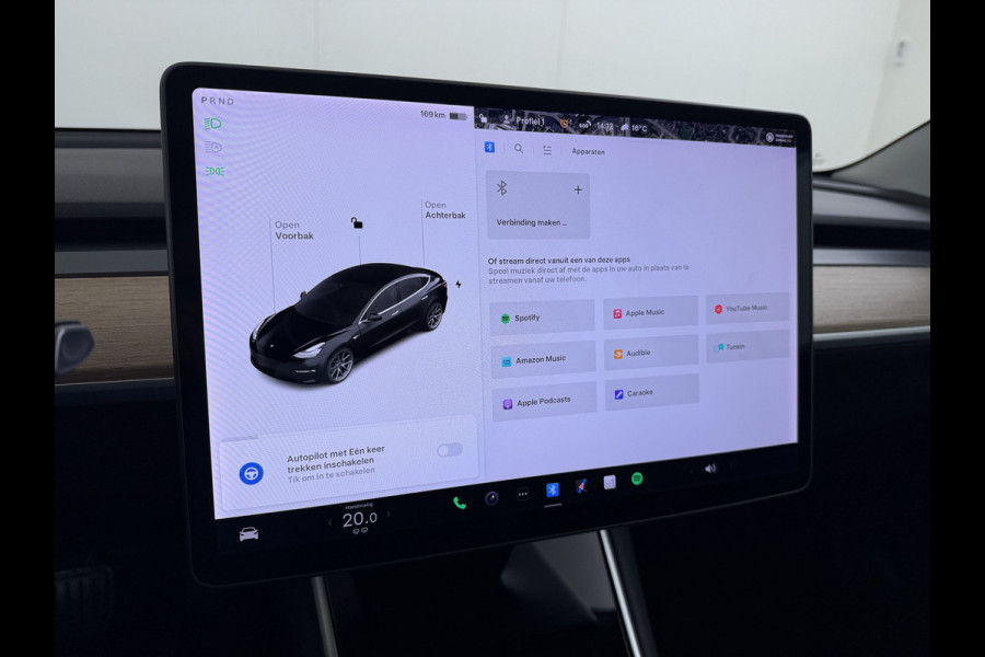 Tesla Model 3 SR+ 60kWh 325PK AutoPilot Leer PanoramaDak Adaptive Cruise Lmv 18" Camera's Elektr.-Stuur+Stoelen+Spiegels+Geheugen+Easy-Entry+V Soh 81% Ecc Navi Led DAB Voorverwarmen interieur via App Keyless One-Pedal-Drive Origineel Nederlandse Auto 1584kg licht! slechts 67 euro belasting p/m