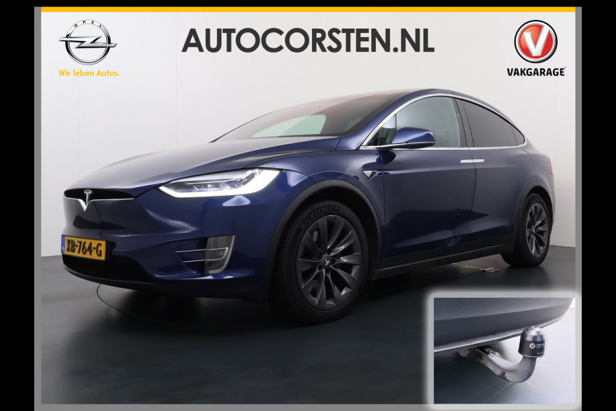Tesla Model X 100D 20" Trekhaak Leder Luchtvering Adaptive Cruise AutoPilot Panoramadak Vleugeldeuren Camera's Elektr.Stoelen/Stuur+Verwarmd+G Adaptieve koplampen Lmv 20" Led Elektr.-Achterklep Bordherkenning Verwarmde Sproeiers-bladen Carbon Sentry Mode Valet mode 2250 kg Trekvermogen! € 124.700 nieuw !