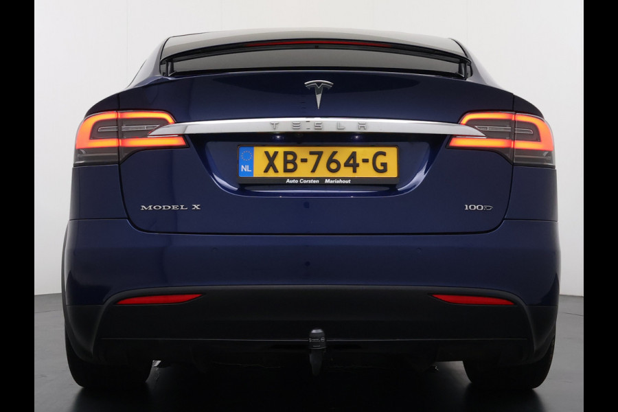 Tesla Model X 100D 20" Trekhaak Leder Luchtvering Adaptive Cruise AutoPilot Panoramadak Vleugeldeuren Camera's Elektr.Stoelen/Stuur+Verwarmd+G Adaptieve koplampen Lmv 20" Led Elektr.-Achterklep Bordherkenning Verwarmde Sproeiers-bladen Carbon Sentry Mode Valet mode 2250 kg Trekvermogen! € 124.700 nieuw !
