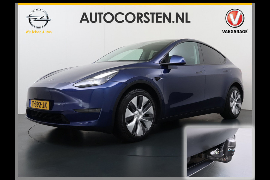Tesla Model Y Long Range AWD 514pk SOH 92% Trekhaak Warmtepomp Leder Panoramadak Matrix-LED Autopilot Elektr.Stuur+Stoel+Verwarmd Navi Ecc Pre Camera's Elektr.AchterKlep Parkeer Assistent Sentry-Mode Privacyglas Bluetooth Dodehoek detector Connected services 1e Eigenaar 1.600KG Trekgewicht Fabrieksgarantie tot 27-6-2027 Garantie op Accu en Motoren 27-6-2031/192.000km