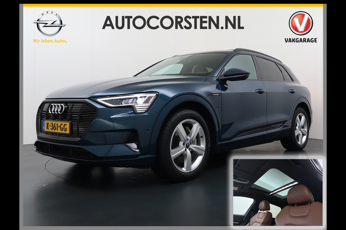 Audi e-tron 55 Quattro 95kWh SOH 96% Panoramadak Sportstoelen Trekhaak Adap.Cruise 360°Camera Apple Carplay Android Auto Leder Navi Ecc Busi Elek.Stoelen+Memory Elek.Achterklep Matrix Led AWD 4WD 1.800KG Trekgewicht 1e Eigenaar Origineel Nederlandse Auto Zeer complete Audi 55 E-tron