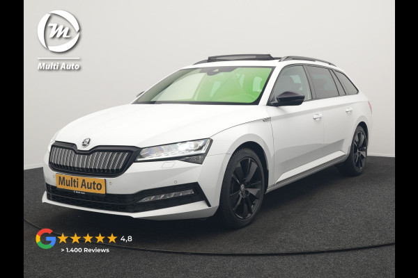 Škoda Superb Combi 1.4 TSI iV Sportline Business Plug In Hybrid 218pk PHEV | Panodak | Adaptive Cruise | Camera | Canton Audio | Alcantara Sportstoelen Memory & Verwarmd | Sfeerverlichting | Apple Carplay | Crystal LED | Stuur Verwarmd | Navigatie | DAB |