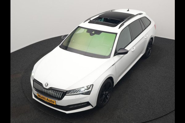 Škoda Superb Combi 1.4 TSI iV Sportline Business Plug In Hybrid 218pk PHEV | Panodak | Adaptive Cruise | Camera | Canton Audio | Alcantara Sportstoelen Memory & Verwarmd | Sfeerverlichting | Apple Carplay | Crystal LED | Stuur Verwarmd | Navigatie | DAB |