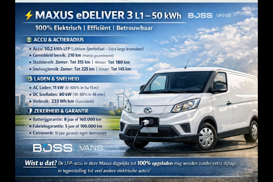 Maxus EDELIVER 3 52 kWh SWB 227km WLTP L1H1 Airco Cruise Control Carplay Camera Parkeersensoren