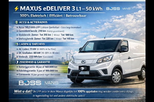 Maxus EDELIVER 3 52 kWh SWB 227km WLTP L1H1 Airco Cruise Control Carplay Camera Parkeersensoren