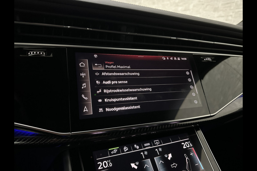 Audi Q8 60e 462PK Competition | RS-Stoelen | 360 Camera | ACC | Carbon | Panorama | Massage | Ventilatie | B&O Sound | Matrix-LED | Luchtvering | Alcantara Hemelbekleding | Stoelverwarming V+A | Sfeerverlichting | Keyless-Entry | ISO-Glas | Zonwering | Standkachel | Autom. Parkeren | Carplay | Stuurwielverwarming | Draadloos Laden |