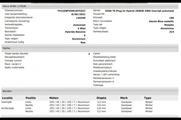 Volvo XC60 2.0 T6 Hybride AWD Inscription / Panoramadak / Trekhaak / Leder lux./Stuur-Stoelverw / Pdc+camera / Audio & Park Ass./ Lighting / Apk 06-2027
