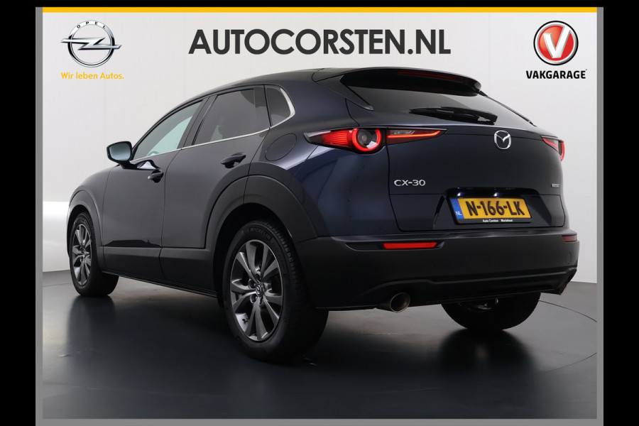 Mazda CX-30 2.0I 187PK Automaat e-Hybrid Luxury Leder Bose®-Audio Adap.Cruise Apple Carplay/Android Auto Navi Ecc Camera Head-Up Display Sky Pdc Elek.Stoel Stoel+Stuurverwarming Elek.Achterklep Dodehoek detector Rijstrooksensor 1e Eigenaar Origineel Nederlandse Auto Zeer compleet!