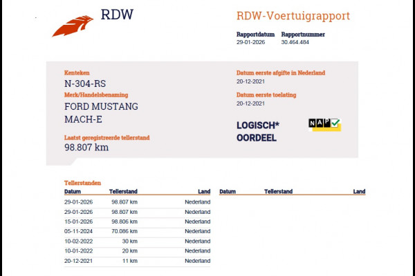 Ford Mustang Mach-E SOH 93% RWD 75kWh Technology Pack Plus Panoramadak B&O®-Audio Leder 360°Camera Navi Ecc Apple Carplay/Android Auto Elek.S Stuur+Stoelverwarming Lane Assist Led Active Driver Assist FordPass Connect™ 1e Eigenaar Origineel Nederlandse Auto