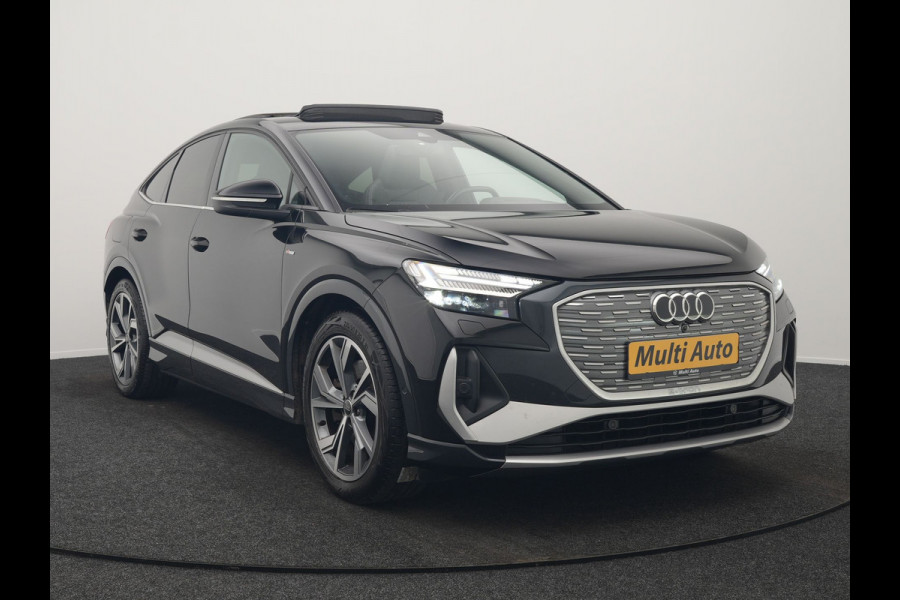 Audi Q4 Sportback e-tron 50 Quattro S Line 77 kWh 300pk Dealer O.H. | Trekhaak Af Fabriek | Panodak | Adaptive Cruise | Head Up | Camera | Matrix LED | Lederen Sportstoelen Verwarmd | Sfeerverlichting | Apple Carplay | Keyless | Blis | 20"L.M | Navigatie |