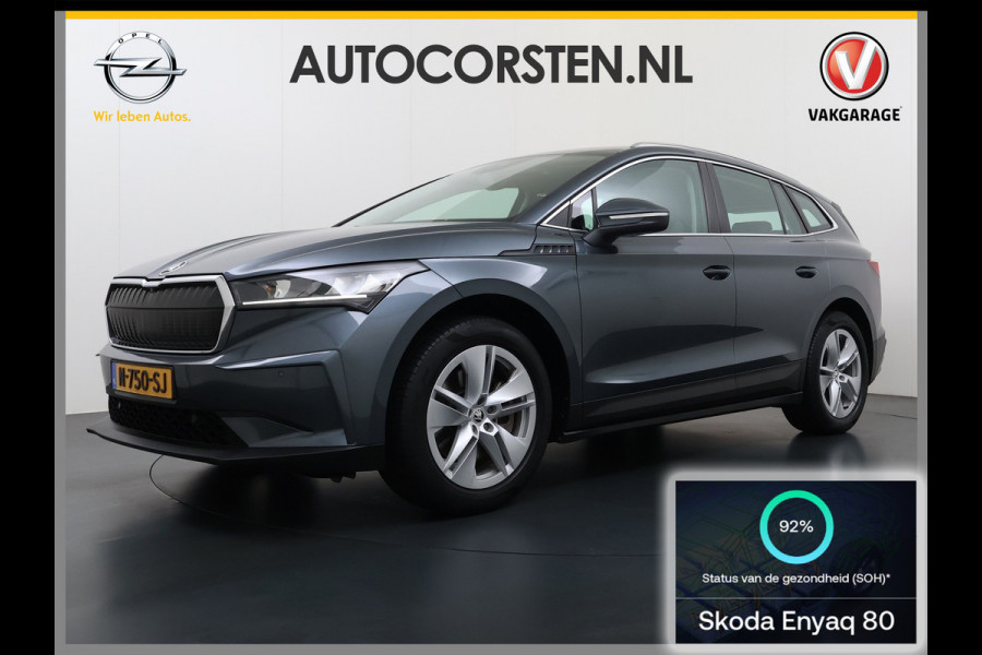 Škoda ENYAQ iV 80 Trekhaak Adap.Cruise 3 Fase Warmtepomp Camera Apple Carplay/Android Auto Navi Ecc Pdc Assistentie+Climate Pakket Led Lmv Stoel+Stuurverwarming Lane Assist File Assistent Bluetooth Isofix Keyless-go Connected services Dodehoek detector 1e Eigenaar Origineel Nederlandse Auto 1.000KG Trekgewicht