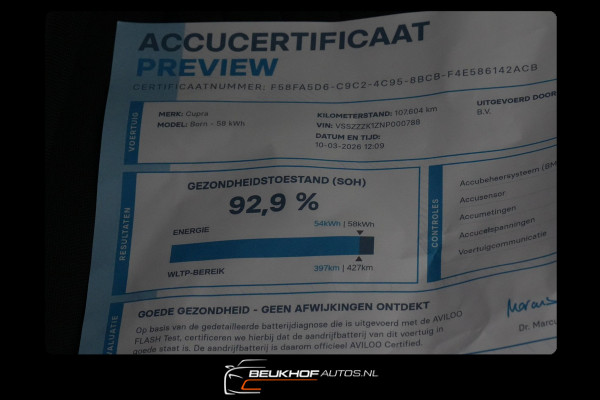 CUPRA Born Business One 62 kWh Carplay Cruise Camera Soh93%