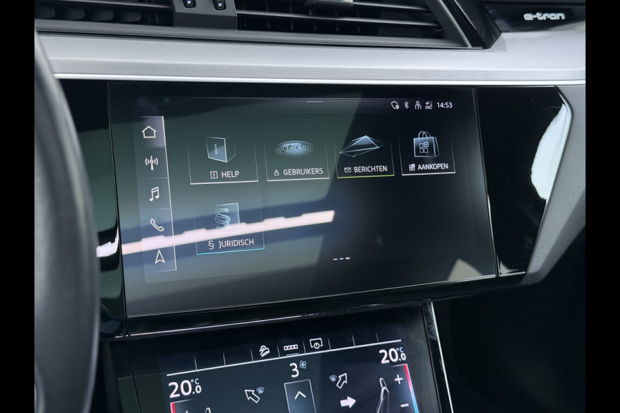Audi e-tron Quattro S-Line Pano-dak Luchtvering Sportstoelen Zwarte-Hemel PTC Apple Carplay Androi Auto Leder/Alcantara Memory Navi Camera P SOH 91% Stoelverwarming Led Elek.Stoelen DAB Elek.Achterklep Keyless Dealeronderhouden Origineel Nederlandse Auto Zeer Compleet