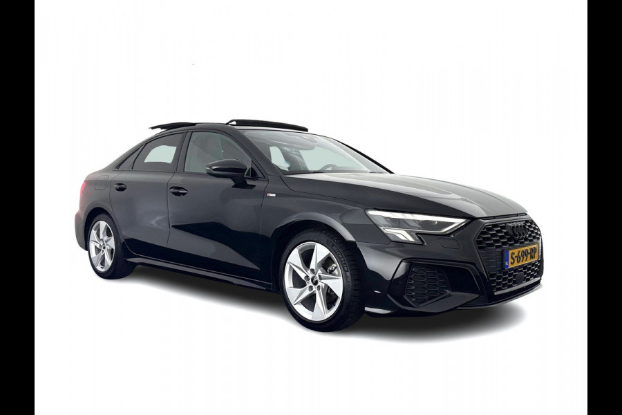 Audi A3 Limousine 35 TFSI S-edition (INCL-BTW) Aut. *PANO | ADAPTIVE-CRUISE | LEATHER-FABRIC | FULL-LED | DIGI-COCKPIT | AMBIENT-LIGHT | SPORT-SEATS | DIGI-COCKPIT | NAVI-FULLMAP | PRIVACY-GLASS | SHIFT-PADDLES | DAB+ | ECC | P