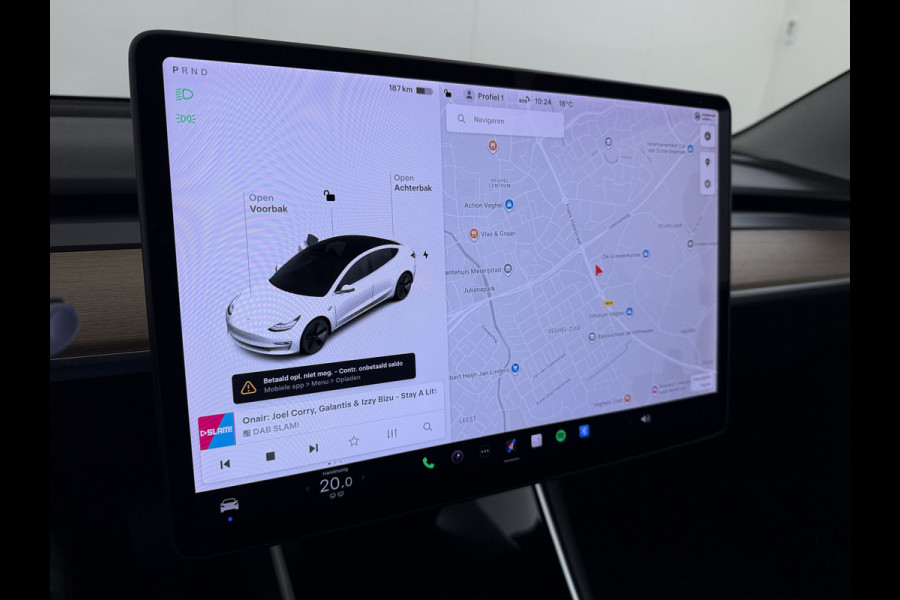 Tesla Model 3 SR+ 325PK AutoPilot Leer Pano-Dak Adaptive Cruise Lmv 18" Camera's Elektr.-Stuur+Stoelen+Spiegels+Geheugen+Easy-Entry+Verwarmde  Soh 85% Ecc Navi Led DAB Voorverwarmen interieur via App Keyless One-Pedal-Drive 1e Eigenaar Origineel Nederlands Fabrieksgarantie op Accu en Motor tot 28-9-2028/160.000KM