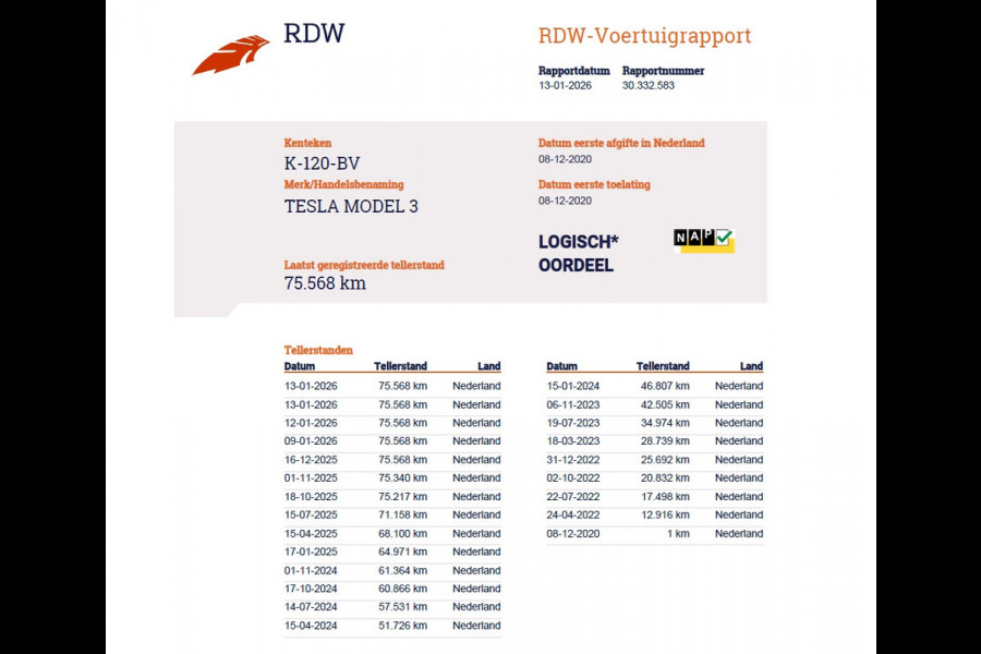 Tesla Model 3 SR Plus 325PK LFP Accu Lmv 19" AutoPilot Leder Pano-dak Adaptive-Cruise Camera's Elektr.-Stuur+Stoelen+Spiegels+Geheugen+Easy-En SOH 91% Navi LED ACC DAB Voorverwarmen interieur via App Keyless One-Pedal-Drive 1e Eigenaar Origineel Nederlandse Auto Fabrieksgarantie op Accu en Motor tot 08-12-2028/160.000KM