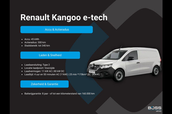 Renault Kangoo e-Tech 45kWh L1 300km WLTP Climate Control Cruise Control Carplay LED Camera Navigatie