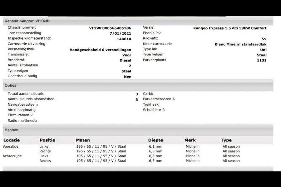 Renault Kangoo 1.5 DCi Euro6 81PK Comfort / Schuifdeur+Raam / Trekhaak / Airco / Pdc./ Navigatie / Radio multimedia / Apk 01-2027