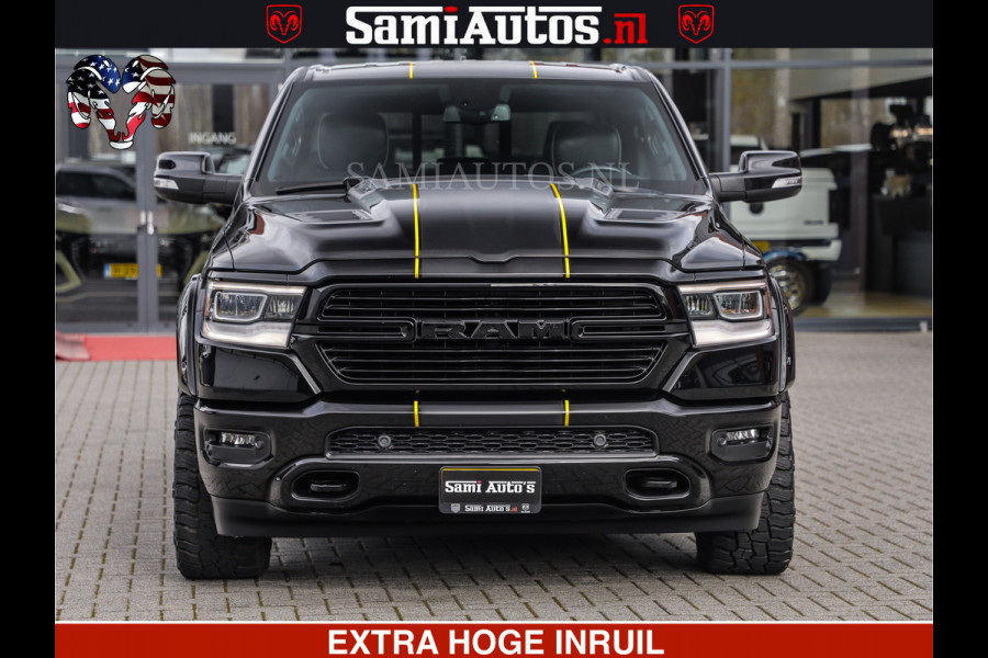 Dodge Ram 1500 HULK | 5.7 V8 | STRIPING | LUCHT VERING | LARAMIE SPORT BLACK ON BLACK | MEGA DIK | CREW CAB DUBBELE CABINE | 5 PERSOONS | DC | DIKKE WILEN | WIDE BODY |