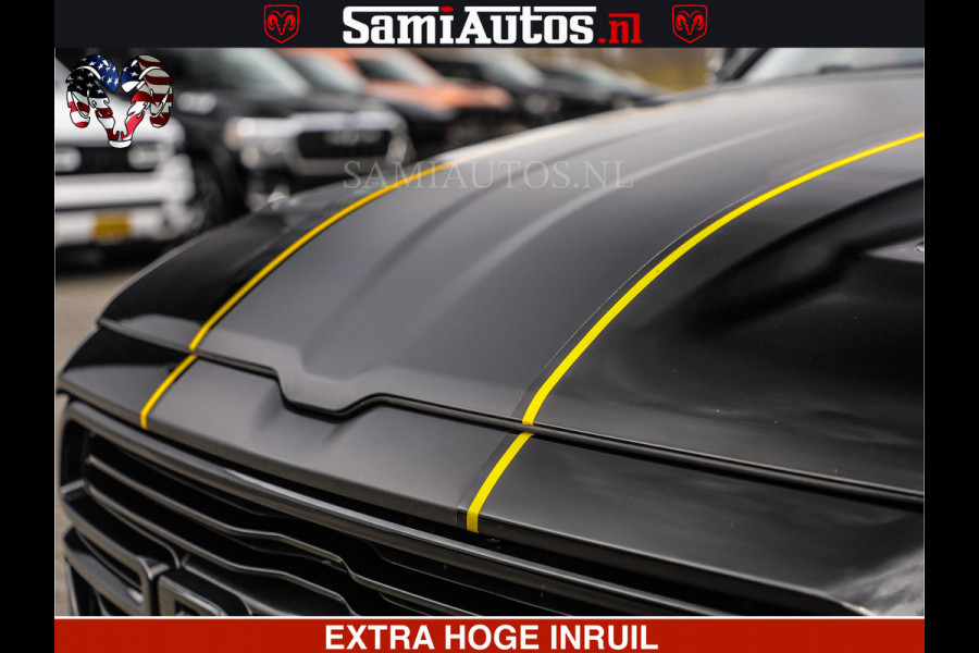 Dodge Ram 1500 HULK | 5.7 V8 | STRIPING | LUCHT VERING | LARAMIE SPORT BLACK ON BLACK | MEGA DIK | CREW CAB DUBBELE CABINE | 5 PERSOONS | DC | DIKKE WILEN | WIDE BODY |