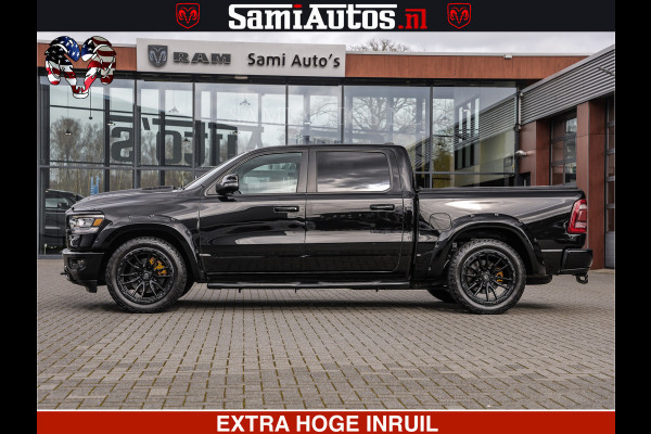 Dodge Ram 1500 HULK | 5.7 V8 | STRIPING | LUCHT VERING | LARAMIE SPORT BLACK ON BLACK | MEGA DIK | CREW CAB DUBBELE CABINE | 5 PERSOONS | DC | DIKKE WILEN | WIDE BODY |