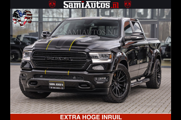 Dodge Ram 1500 HULK | 5.7 V8 | STRIPING | LUCHT VERING | LARAMIE SPORT BLACK ON BLACK | MEGA DIK | CREW CAB DUBBELE CABINE | 5 PERSOONS | DC | DIKKE WILEN | WIDE BODY |