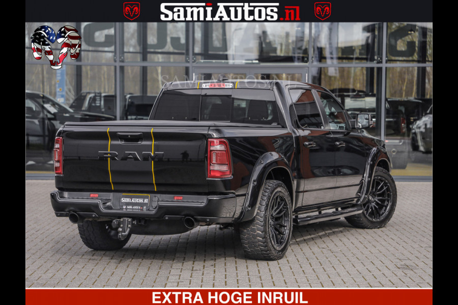 Dodge Ram 1500 HULK | 5.7 V8 | STRIPING | LUCHT VERING | LARAMIE SPORT BLACK ON BLACK | MEGA DIK | CREW CAB DUBBELE CABINE | 5 PERSOONS | DC | DIKKE WILEN | WIDE BODY |