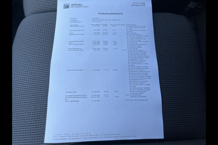 Renault Trafic 2.0 dCi 120pk E6 L2 Comfort 3p Lease €287 p/m, Trekhaak, Imperiaal, Airco, Navi, Camera, PDC, Led, Cruise controle, Onderhoudshistorie aanwezig