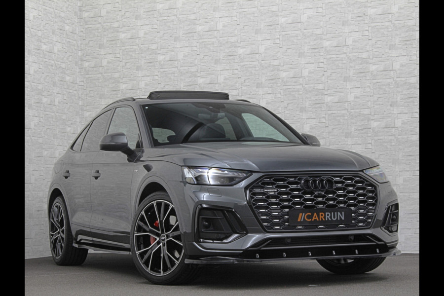 Audi Q5 Sportback 50 e S-Line | Luchtvering | Panorama | Carbon | Head-Up | Trekhaak | Keyless-Entry | Leder | Matrix-LED | Black-Optic | Standkachel | Virtual-Cockpit | Carplay | Getint Glas | Stoelverwarming | Zwarte Hemel | Draadloos Laden |