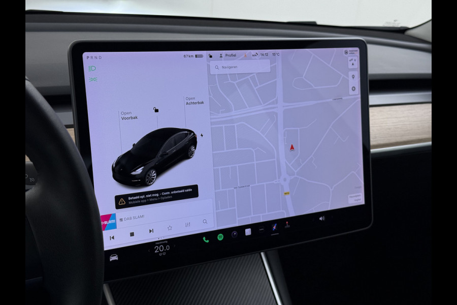 Tesla Model 3 SR+ 325PK Trekhaak Lmv 19" AutoPilot Leer Pano-Dak Adaptive Cruise Camera's Elektr.-Stuur+Stoelen+Spiegels+Geheugen+Easy-Entry+V SOH 84% Ecc Navi Led DAB Voorverwarmen interieur via App Keyless One-Pedal-Drive 1e Eigenaar Origineel Nederlandse Auto 1.584kg licht!