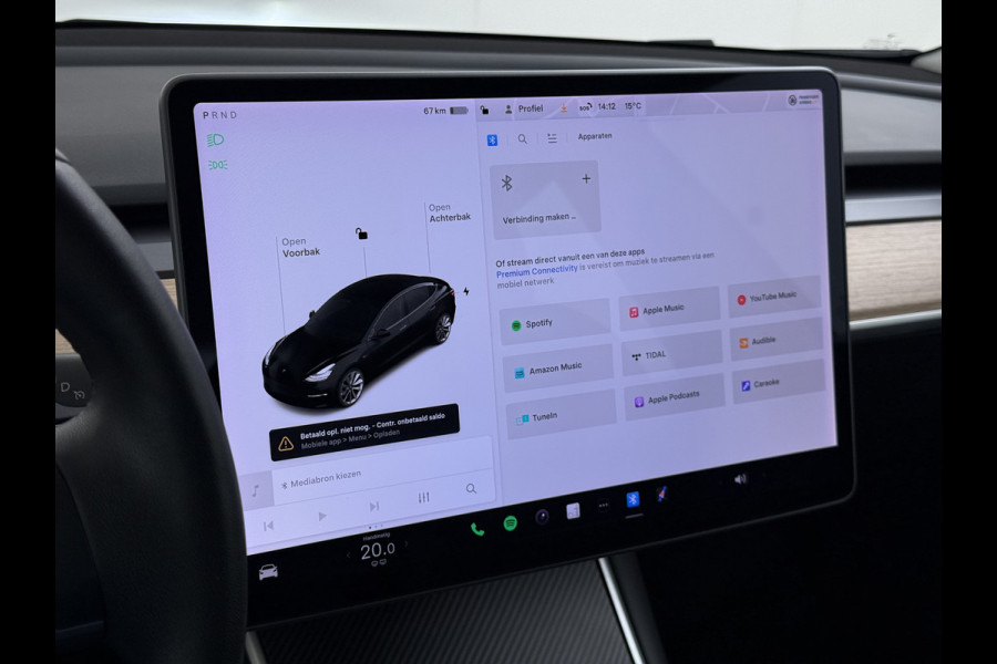 Tesla Model 3 SR+ 325PK Trekhaak Lmv 19" AutoPilot Leer Pano-Dak Adaptive Cruise Camera's Elektr.-Stuur+Stoelen+Spiegels+Geheugen+Easy-Entry+V SOH 84% Ecc Navi Led DAB Voorverwarmen interieur via App Keyless One-Pedal-Drive 1e Eigenaar Origineel Nederlandse Auto 1.584kg licht!