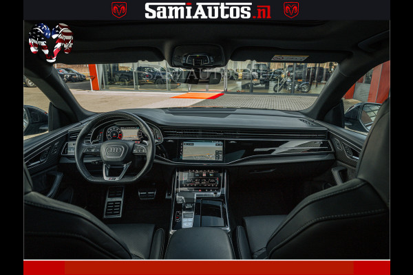 Audi RS Q8 RSQ8 BLACK OPS | 600PK 4.0 V8 TFSI QUATTRO | HUD | 4 WIELBESTURING | 23 INCH AUDI SPORT WHEELS | RS BEKLEDING ZWART | PANO | SOF BANG & OLUFSEN | PANORAMA DAK | De Lamborghini Urus en Audi RS Q8 zijn beide supersnelle SUV's met dezelfde basis (4.0L V8 twin-turbo motor van de VW Group)