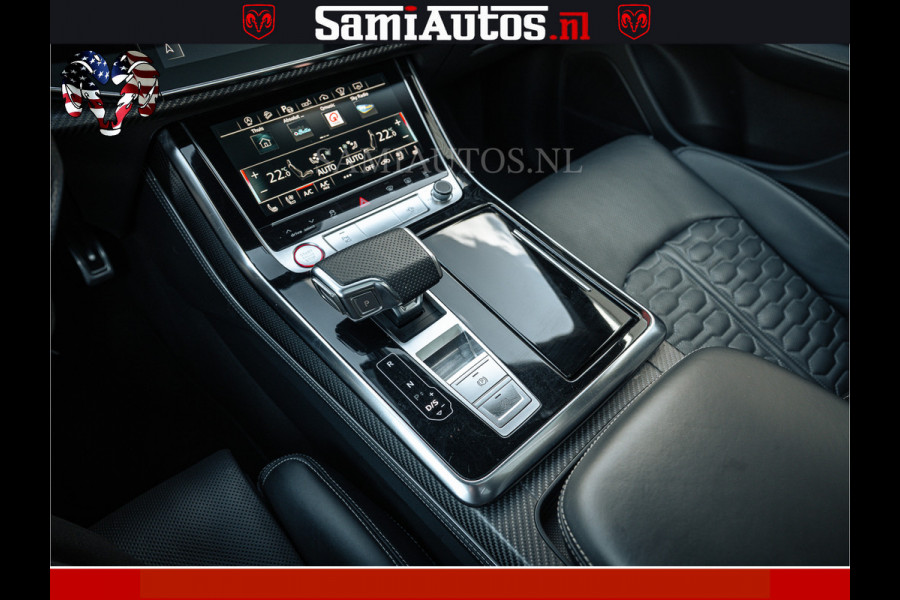 Audi RS Q8 RSQ8 BLACK OPS | 600PK 4.0 V8 TFSI QUATTRO | HUD | 4 WIELBESTURING | 23 INCH AUDI SPORT WHEELS | RS BEKLEDING ZWART | PANO | SOF BANG & OLUFSEN | PANORAMA DAK | De Lamborghini Urus en Audi RS Q8 zijn beide supersnelle SUV's met dezelfde basis (4.0L V8 twin-turbo motor van de VW Group)