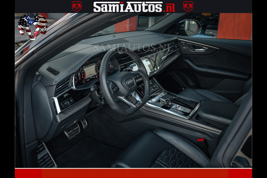 Audi RS Q8 RSQ8 BLACK OPS | 600PK 4.0 V8 TFSI QUATTRO | HUD | 4 WIELBESTURING | 23 INCH AUDI SPORT WHEELS | RS BEKLEDING ZWART | PANO | SOF BANG & OLUFSEN | PANORAMA DAK | De Lamborghini Urus en Audi RS Q8 zijn beide supersnelle SUV's met dezelfde basis (4.0L V8 twin-turbo motor van de VW Group)