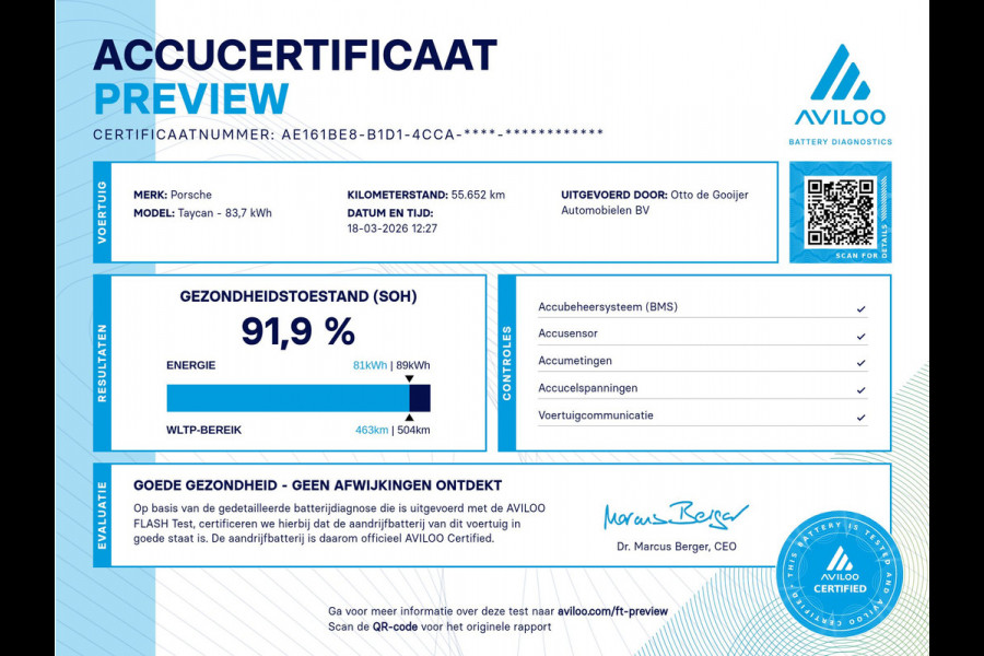 Porsche Taycan Sport Turismo 4S 93 kWh / SoH 91,9% / Panoramadak / 360Camera / Head-up / Accu Performance+ / 21'' / Achterasbesturing / Luchtvering / Keyless / Stoel+Stuurverwarming / DAB / ACC
