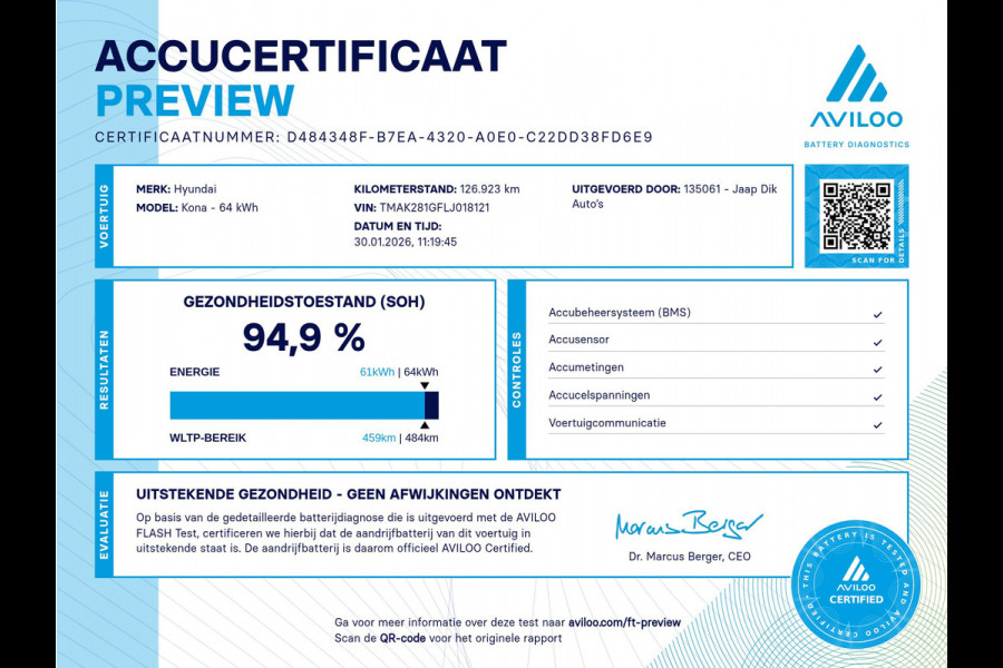 Hyundai Kona BWJ 12-2020 | SOH 94,9% EV Comfort 64 kWh | CLIMA | CAMERA A | LICHTMETAAL | PDC | NAVI