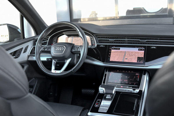 Audi Q7 55 TFSI e quattro 3x S-Line. Pano, ACC, HUD, Memory, Leder, B&O, Stuurvw, Keyless, Camera, Matrix, Sfeer, 22''!