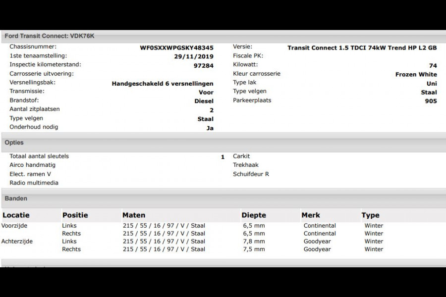 Ford Transit Connect 1.5TDCI Euro6 100PK L2 Trend / Trekhaak / Airco / Schuifdeur / Radio multimedia / Apk 11-2026