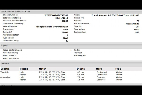 Ford Transit Connect 1.5TDCI Euro6 100PK L2 Trend / Trekhaak / Airco / Schuifdeur / Radio multimedia / Apk 11-2026