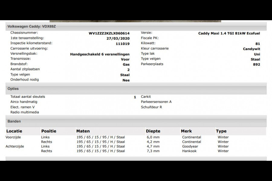 Volkswagen Caddy 1.4 TGI L2H1 Maxi CNG aardgas / Benz./ Comfortline Airco / Pdc. / Re.Schuifdeur / zeer milieu vriendelijk . / Apk 05-2026