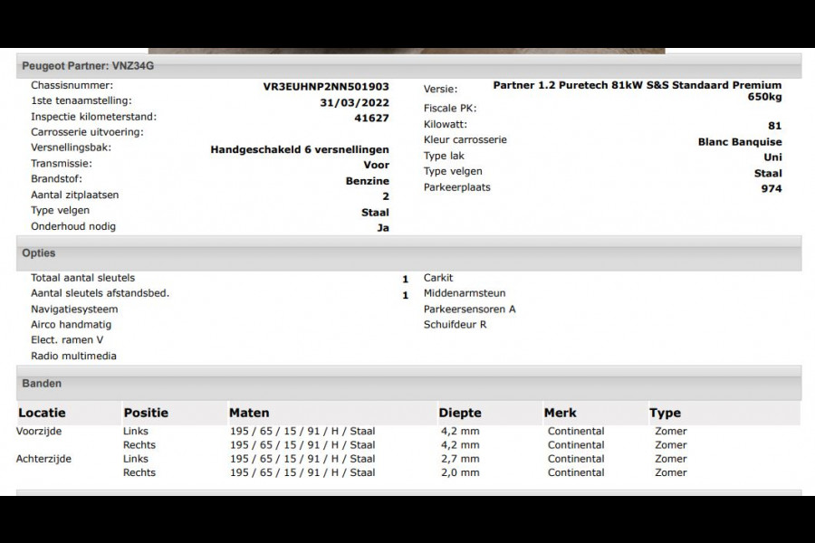 Peugeot Partner 1.2 Benzine 111PK Euro6 Premium / Airco / Navigatie / Cruise-ctr. / Schuifdeur + Raam / Radio multimedia / Apk 03-2026