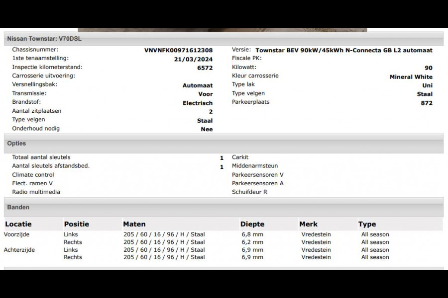 Nissan Townstar N-Connecta L2 45 kWh 100% EV. / Pdc.+Camera / Airco-ecc./ Radio-multimedia / Schuifdeur rechts / WLTP-actieradius: ca. 285 km